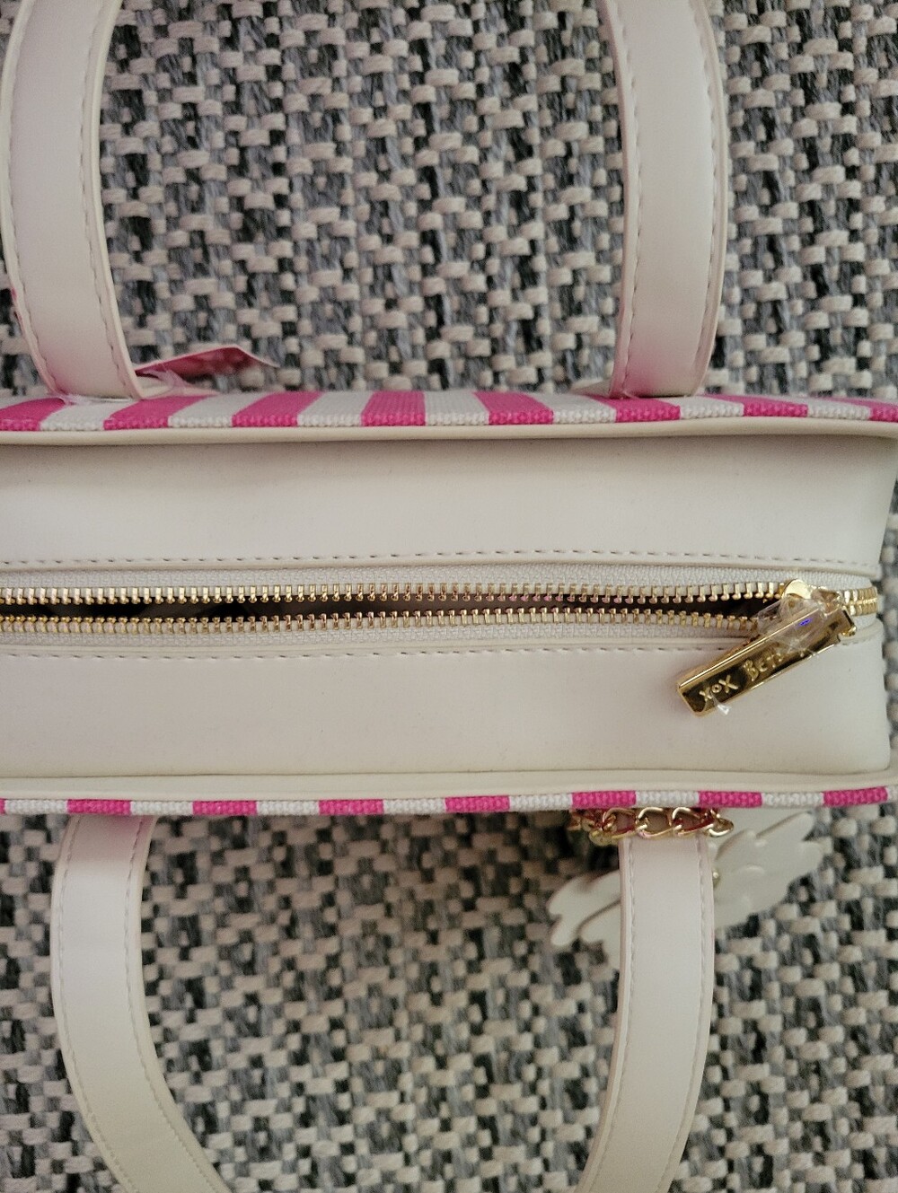 Betsey Johnson Pink and White Striped Shoulder Bag with Floral Charm - Picture 7 of 10